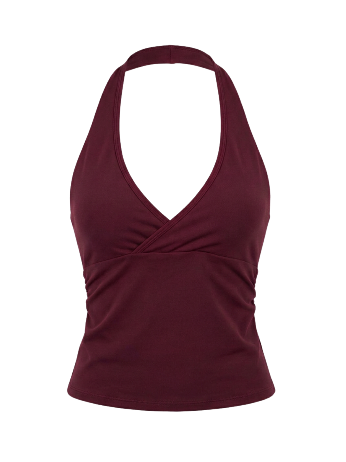 Plush Halterneck V Top - Burgundy Wine