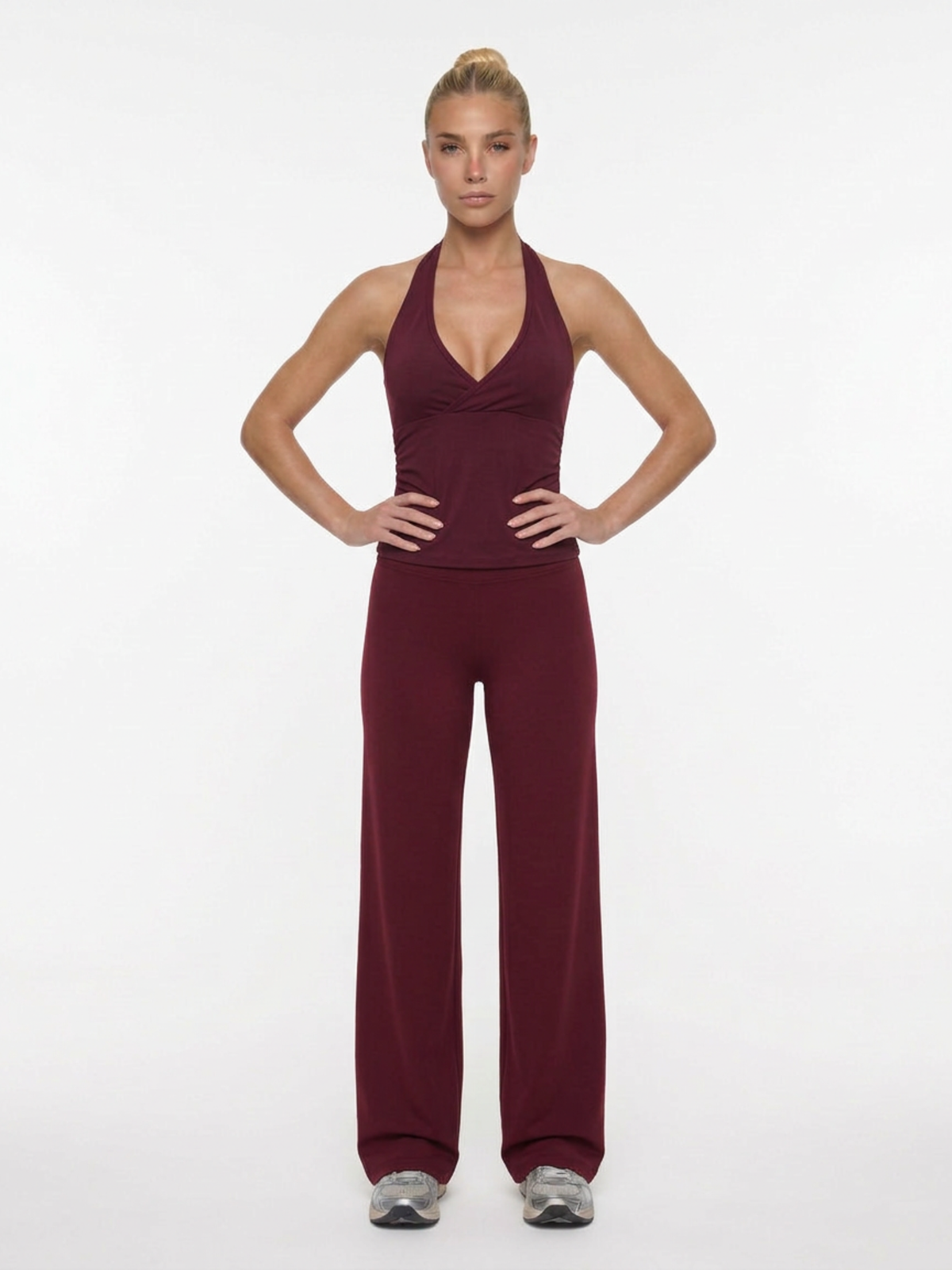 Plush Halterneck V Top - Burgundy Wine